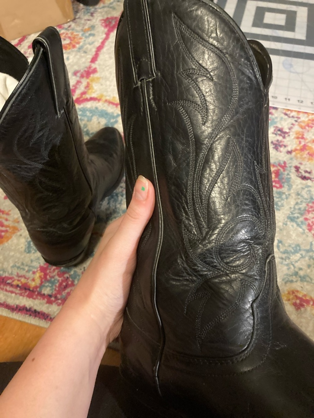 Vintage Laredo Mens Black Leather Western Cowboy Boots Size 8.5 - Picture 4 of 12